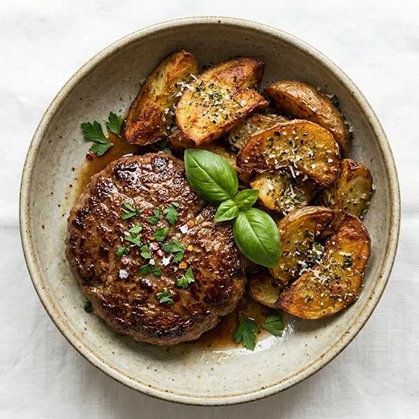 Wagyu Beef Burger Patty With Roasted Potato Skins